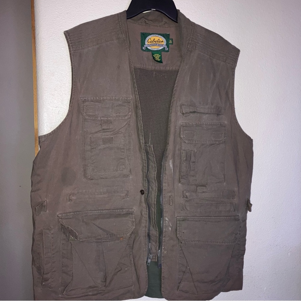 Cabela's Olive Green Outdoor Utility Hunting Vest with Pockets‎ Zip Up XL